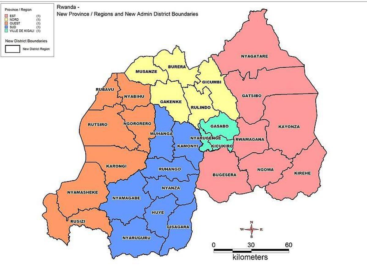 քարտեզ Ռուանդայի քարտեզի գավառների