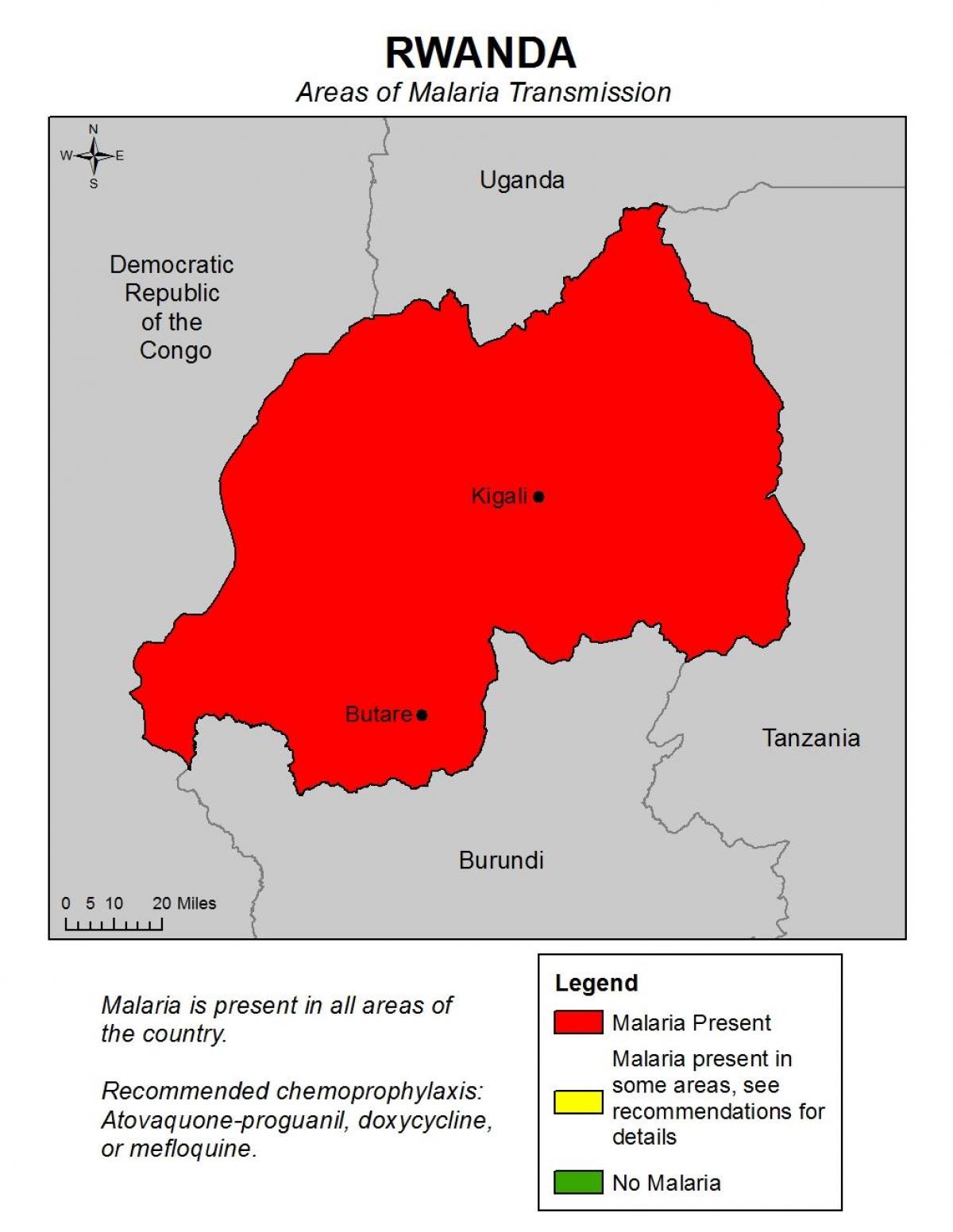 քարտեզ Ռուանդայի հետ մալարիայի