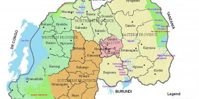 Քարտեզ Ռուանդայի հետ, շրջանների և հատվածների